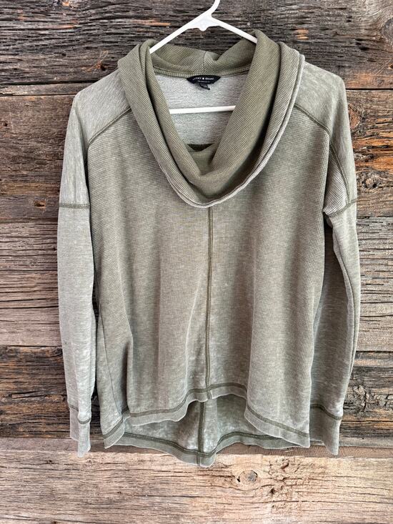 Lucky Brand Sweaters - Lucky Brand Womens Muted Green/gray Cowl Neck Waffle Pullover High Low